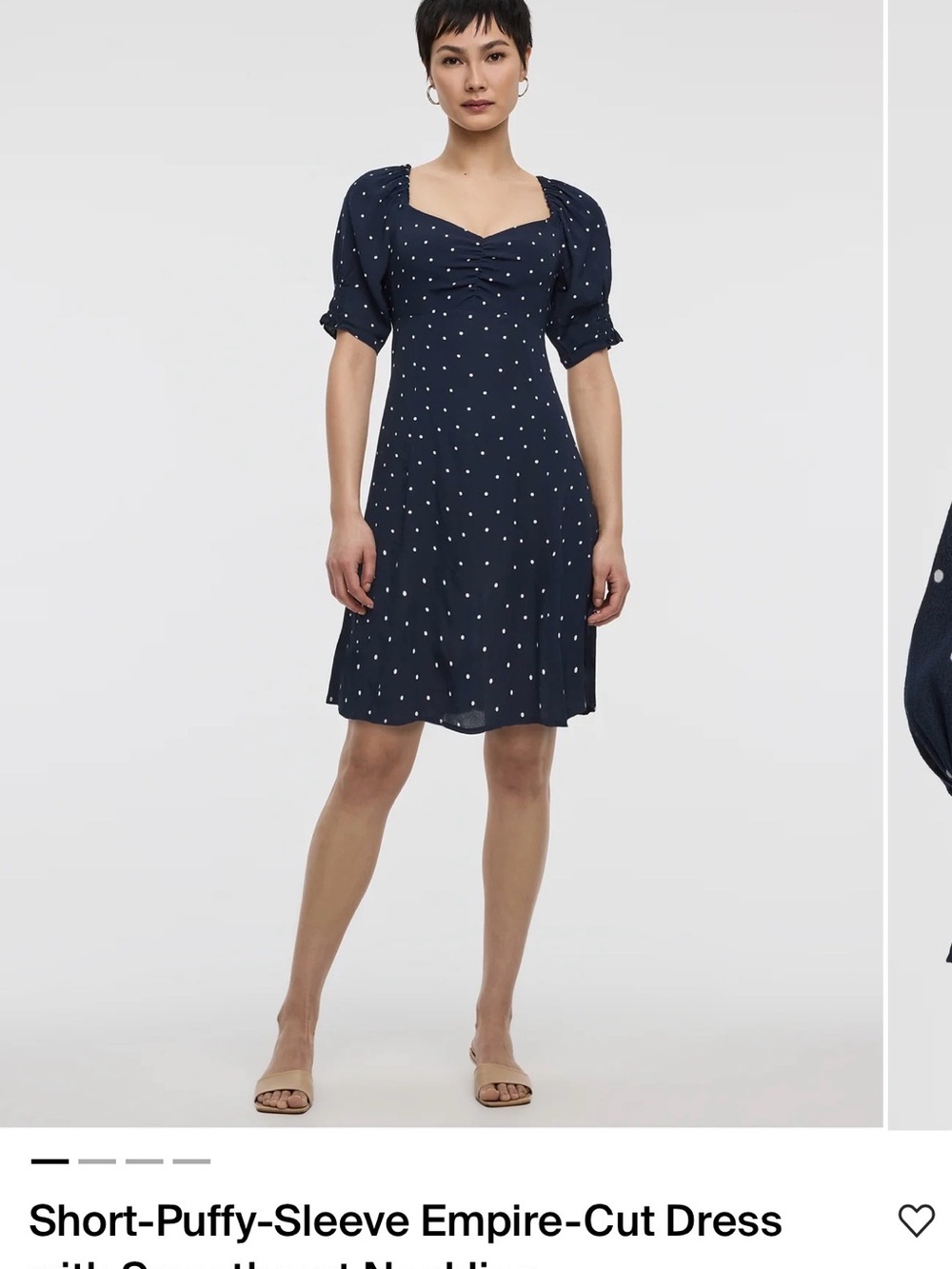 Reitmans Navy Polka-Dot Puff Sleeve Empire Dress